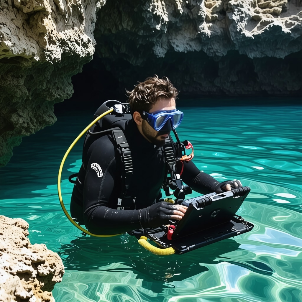 Diver equipped with modern dive computer gear exploring clear waters and underwater ruins near Sozopol