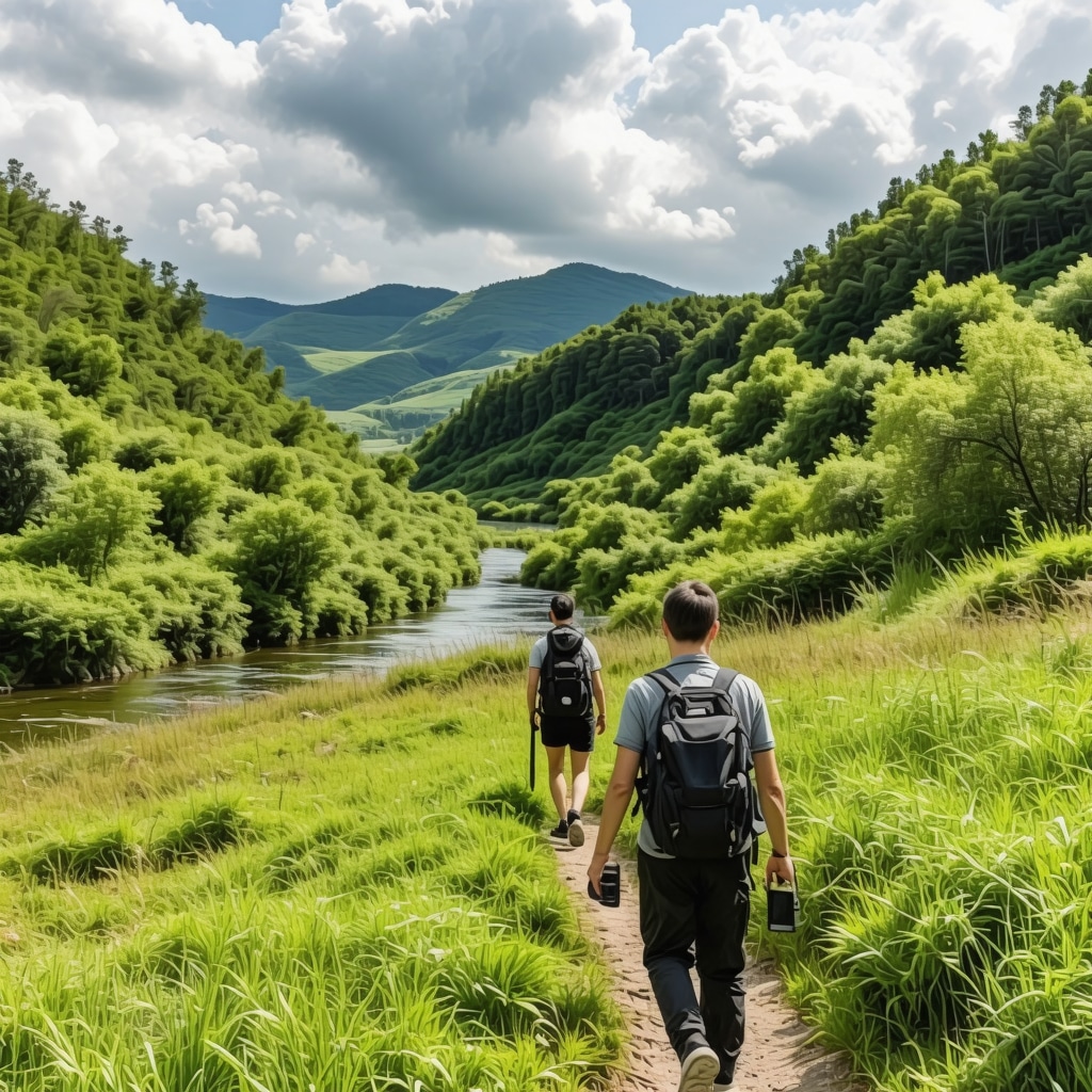Hikers using GPS and eco-friendly gear on sustainable trails in Đerdap River Biosphere Reserve