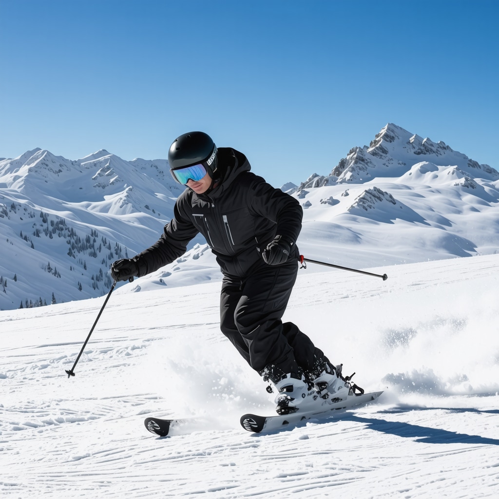 Skilled skier performing advanced carving turns on snowy Borovets slope with modern equipment