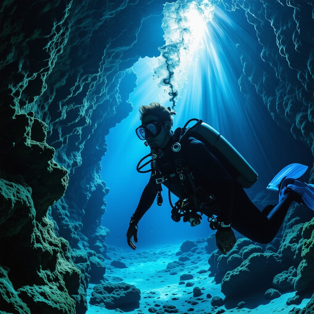 Scuba diver exploring underwater caves and marine biodiversity in Makarska Bay