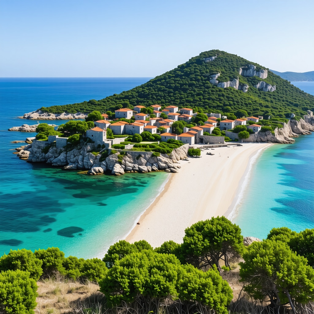 Scenic aerial view of Vis Island with green landscapes, beaches, and stone houses