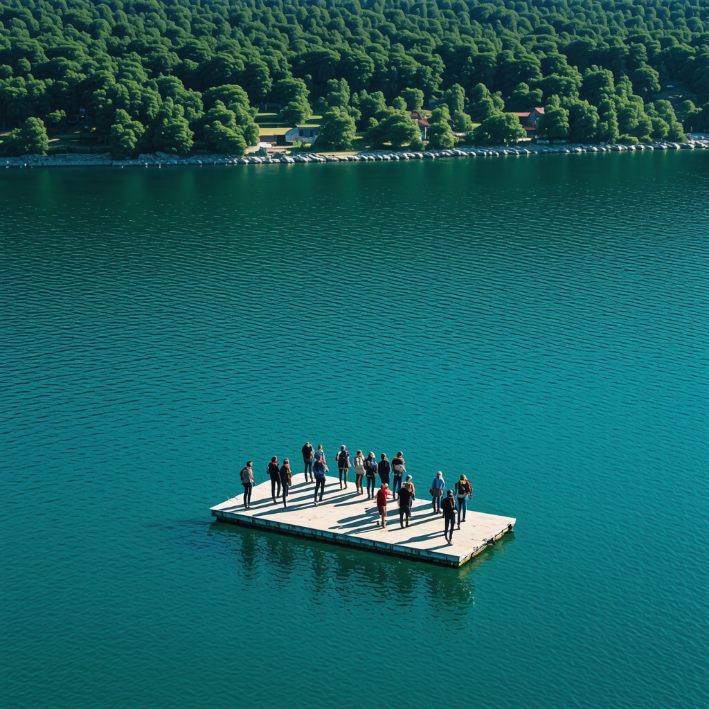 Drone view showing Ohrid Lake, hiking trails and eco-tourism in Pogradec