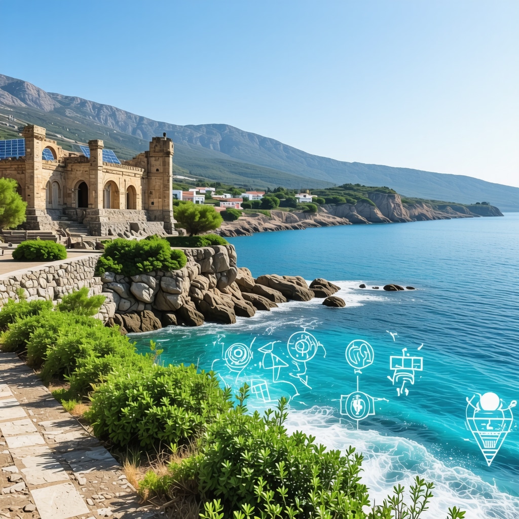 Panoramic view of Himara coast showing integration of digital tourism and sustainable practices