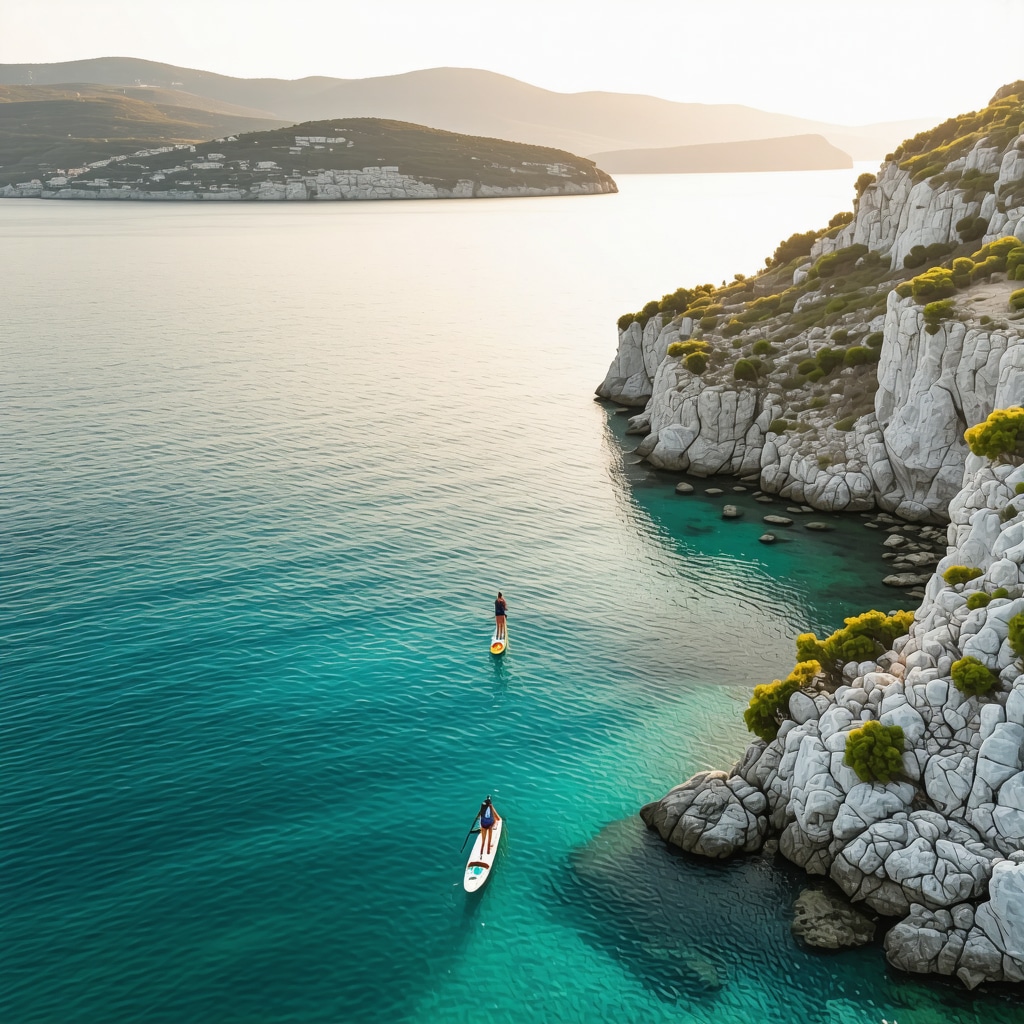Hvar'ın saklı koylarında stand-up paddleboarding ve doğa yürüyüşü yapan insanlar, çevre dostu doğa sporları ortamı