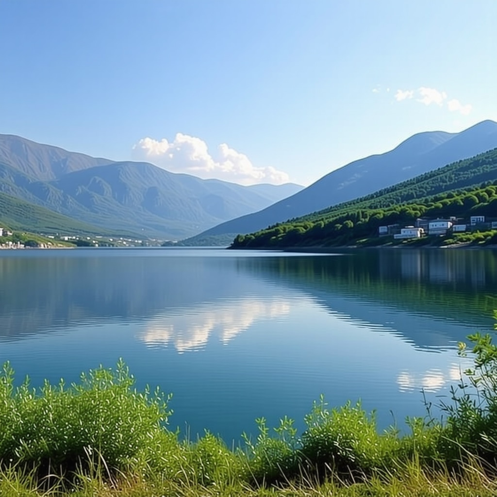 İoannina gölü ve Pindus dağları üzerinde akıllı turizm teknolojisini gösteren dijital grafikler
