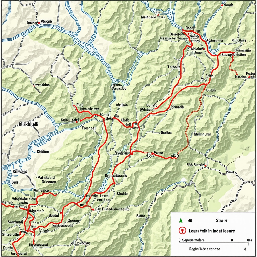 Topographic map of Kırklareli with hiking trails, ecological points, and GPS markers