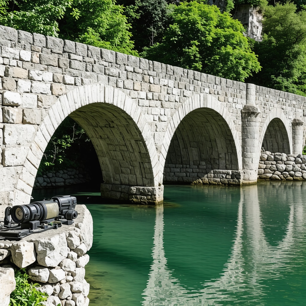 Stone bridge in Konjic being restored with modern technologies amidst natural surroundings