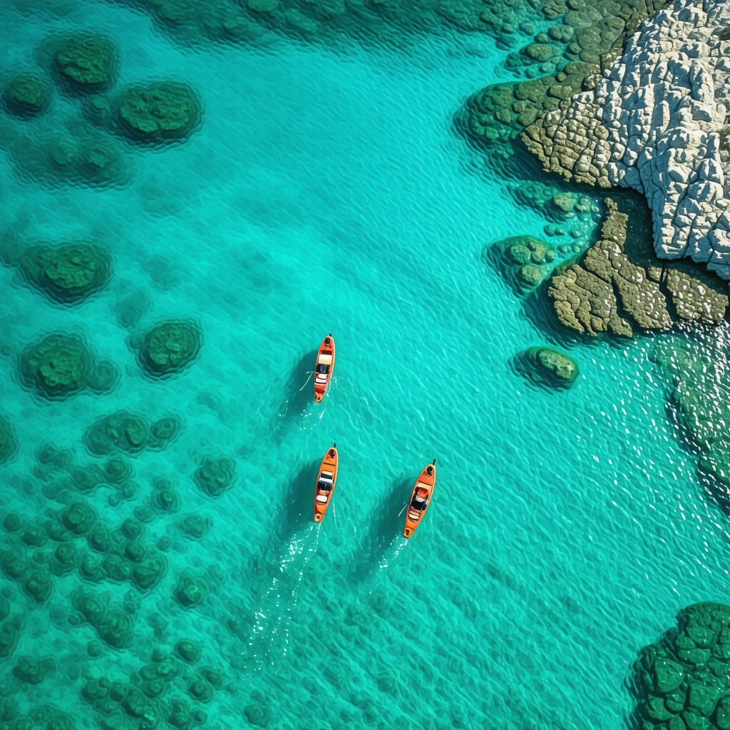 Aerial view of Konstansa coastline with eco-friendly water sports and protected natural areas