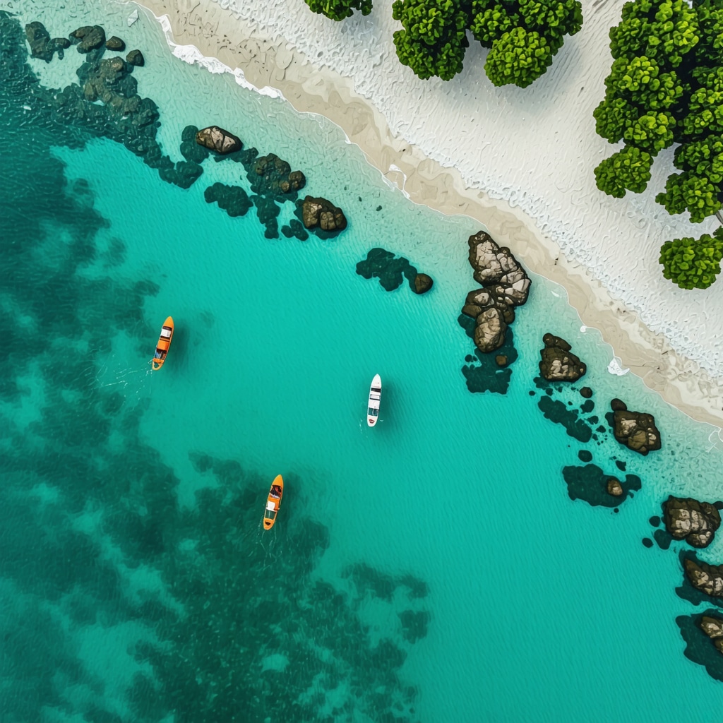 Aerial image of Konstansa coastline highlighting eco-tourism trails and sustainable water sports