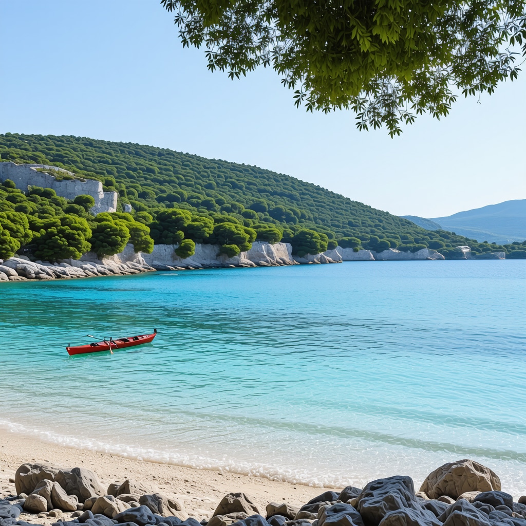 Panoramic view of Korčula island with forests, hidden beaches, and Adriatic sea showcasing sustainable tourism