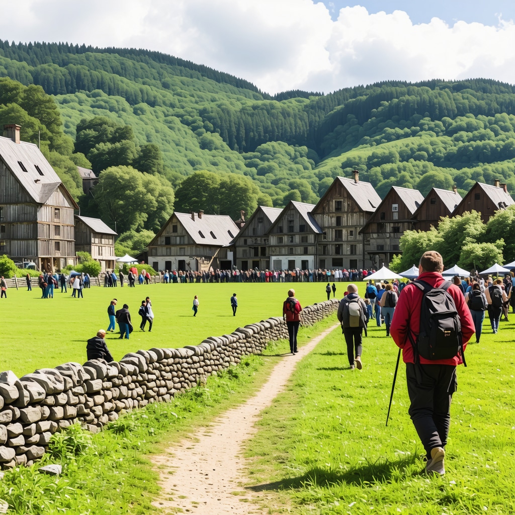 Panoramic view of Kumanova combining nature and historic buildings with tourists hiking and cultural events