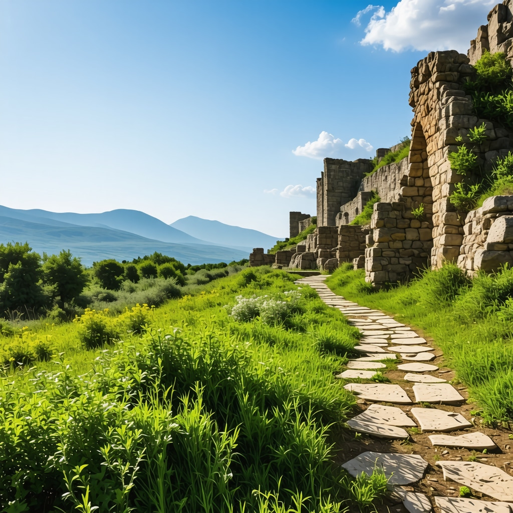 Hiking trail in Tekirdağ featuring lush greenery and ancient ruins