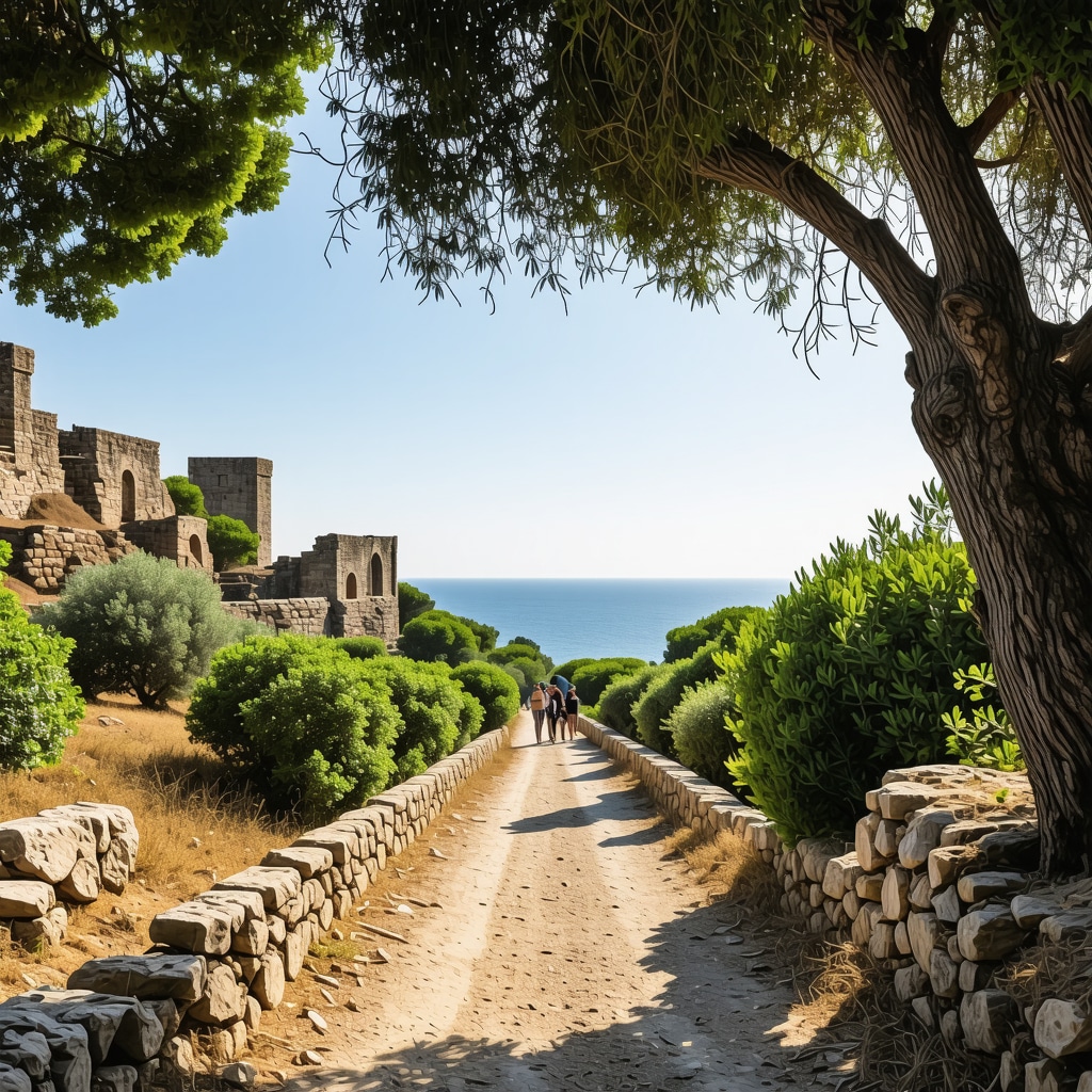 Pula hiking trail featuring Roman ruins, Mediterranean flora, and Adriatic coast with sustainable tourism elements