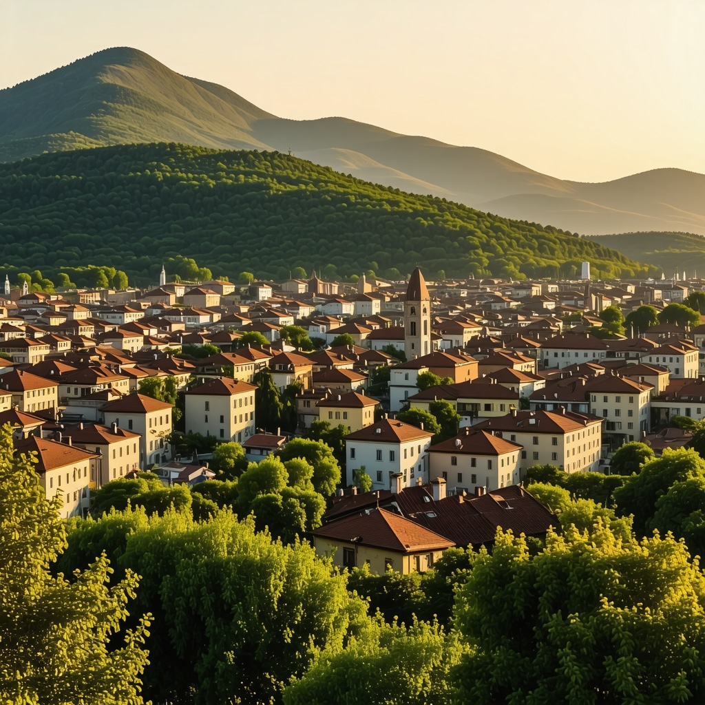 Sarajevo cityscape with Trebević Mountain and augmented reality digital elements