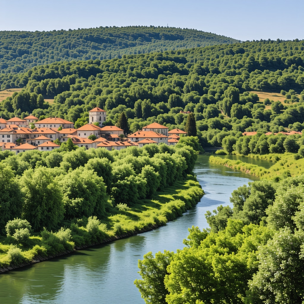 Xanthi town with Ottoman architecture, green forests, and Nestos River highlighting sustainable tourism