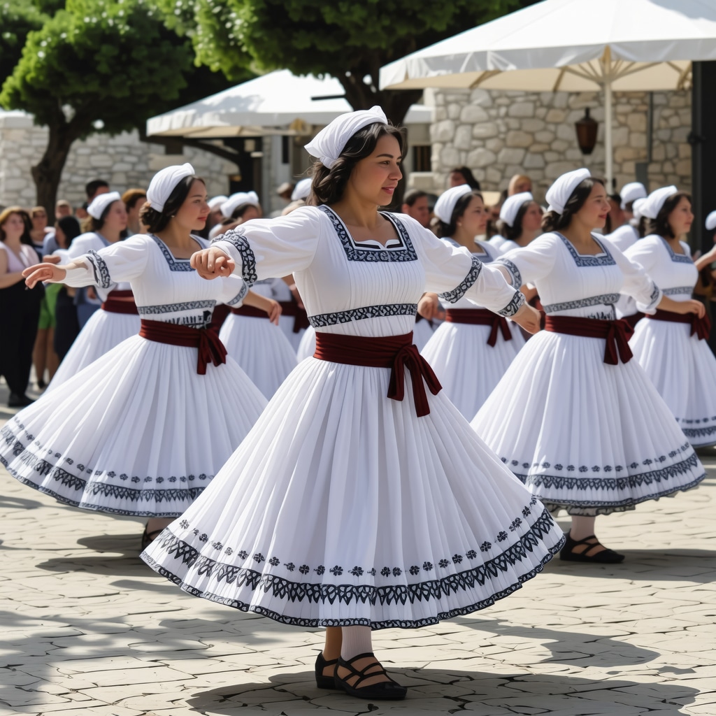 Colorful Patras festival with traditional dancers and modern artists showcasing sustainable tourism themes