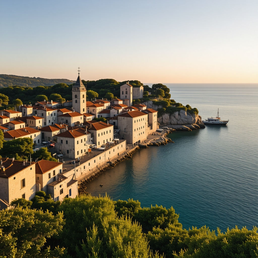 Piran sahilinde tarihi binalar, berrak deniz ve sürdürülebilir turizm faaliyetleri