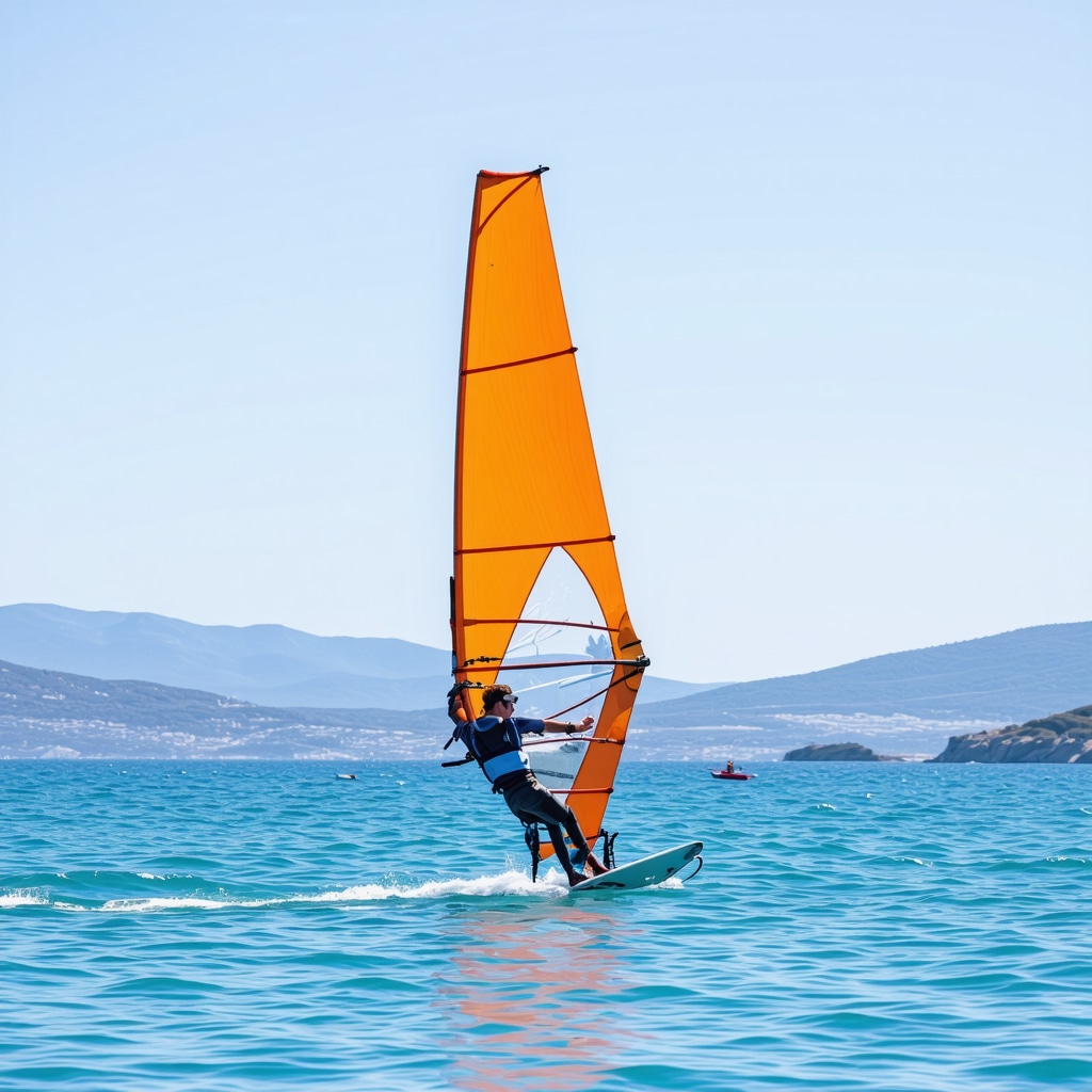 Rüzgar sörfü yapan bir kişi, Brač Adası'nın turkuaz denizinde