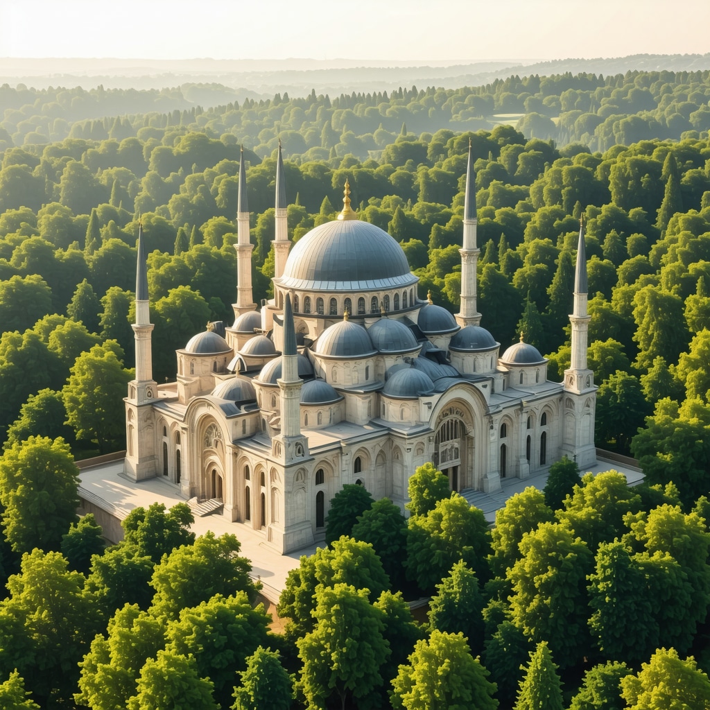 Selimiye Camii'nin büyük kubbesi ve çevresindeki Longoz ormanlarının kuşbakışı görüntüsü