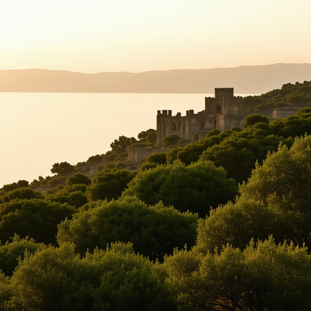Sunrise illuminating Tekirdağ's coastal nature and historic ruins