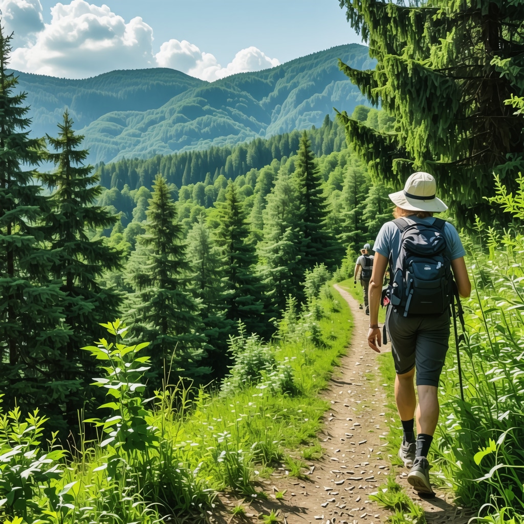 Eco-tourists walking on forest trails in Kranj guided by experts, representing sustainable nature tourism