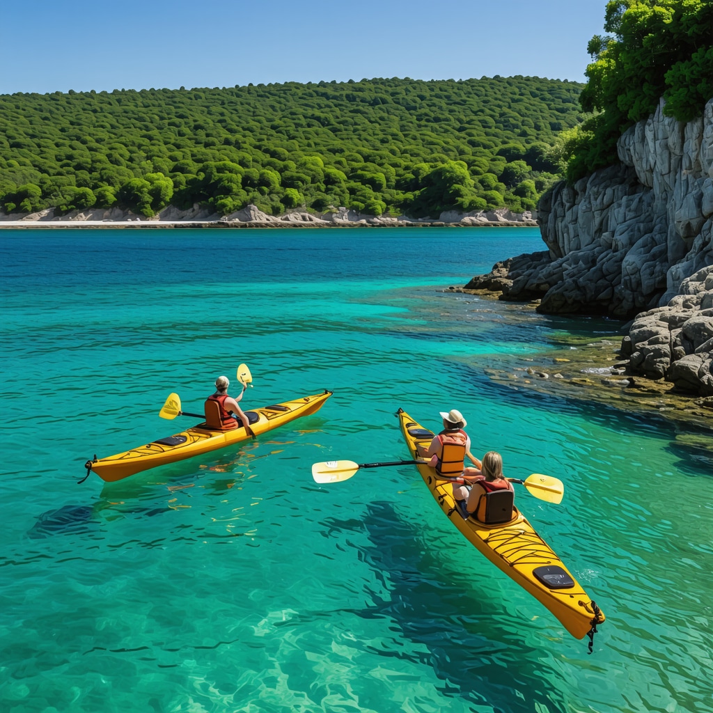 Tourists kayaking and hiking on eco-friendly trails in Konstansa's natural coastal environment