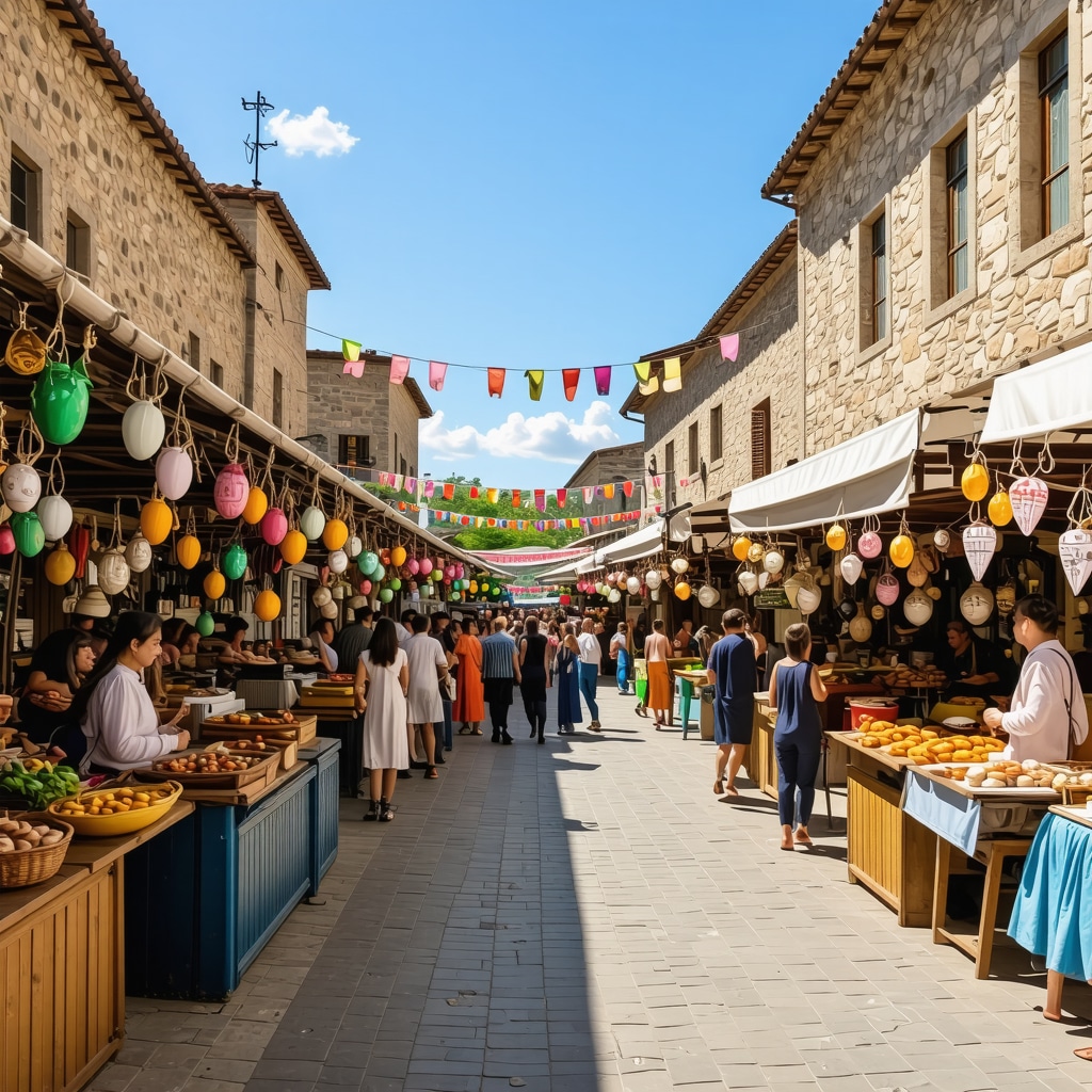 Tetova vibrant street market with traditional Balkan foods and colorful decorations