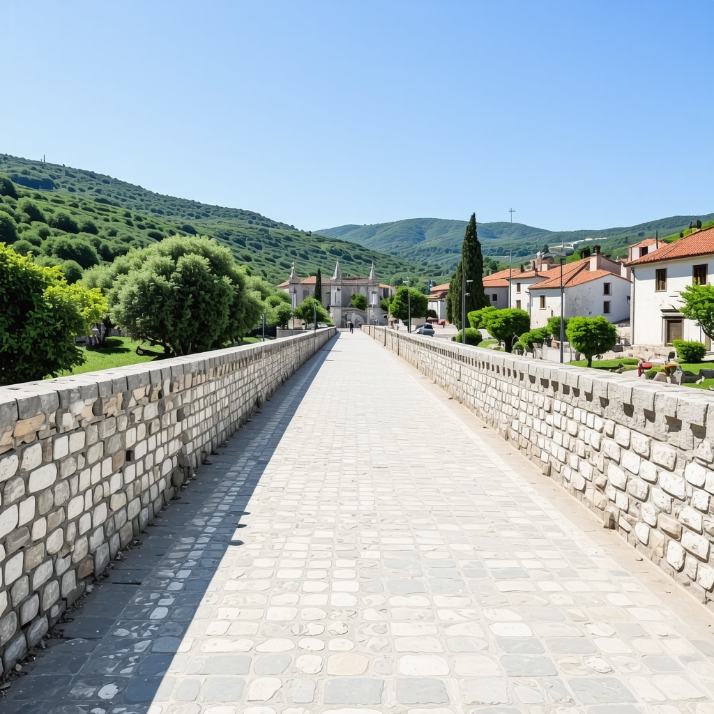 Historical Arslanagić Bridge in Trebinje with digital augmented reality elements illustrating historical information