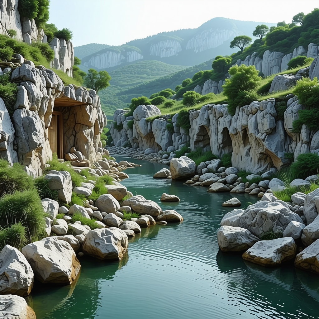 3D digital model of Blagay Tekke near Neretva River source showing karst geology and AR overlays