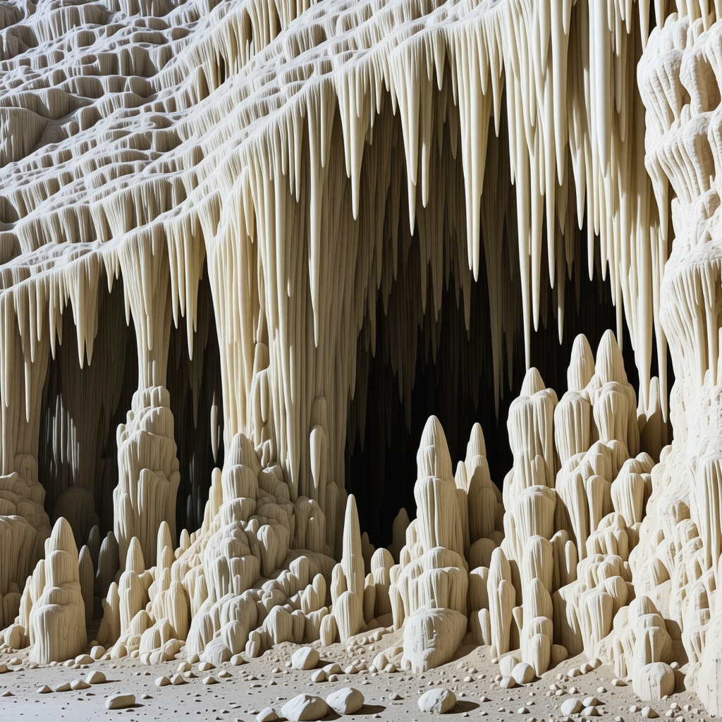 Detailed 3D Lidar scan of stalactite and stalagmite structures inside Postojna Cave