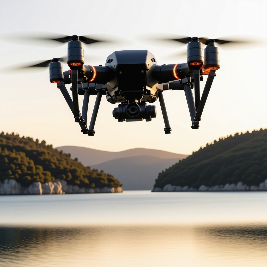 Drone with AI sensors flying over Mljet National Park monitoring biodiversity and environmental conditions