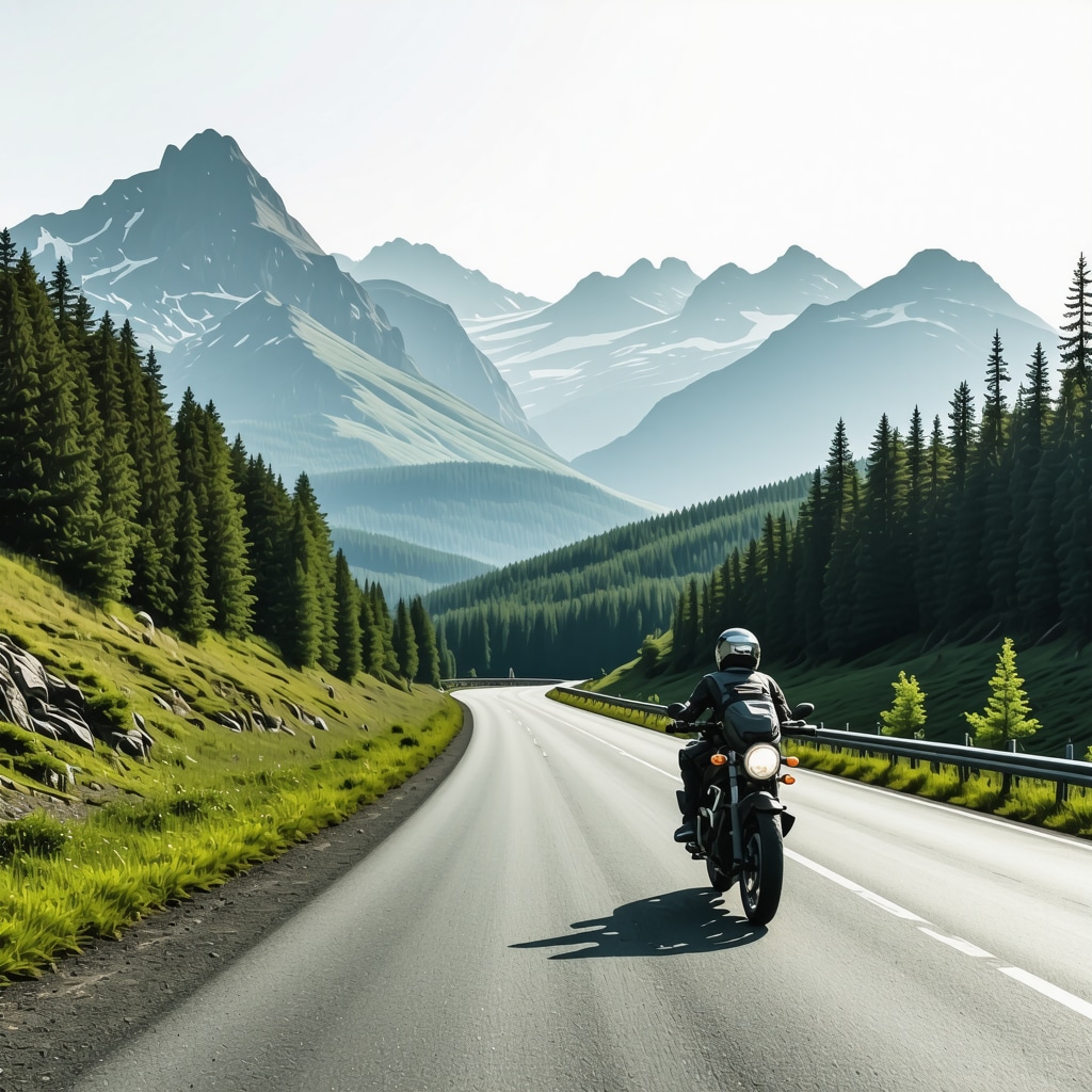 Motorcyclist navigating sharp curves on high-altitude Transfagarasan road surrounded by mountains and forests