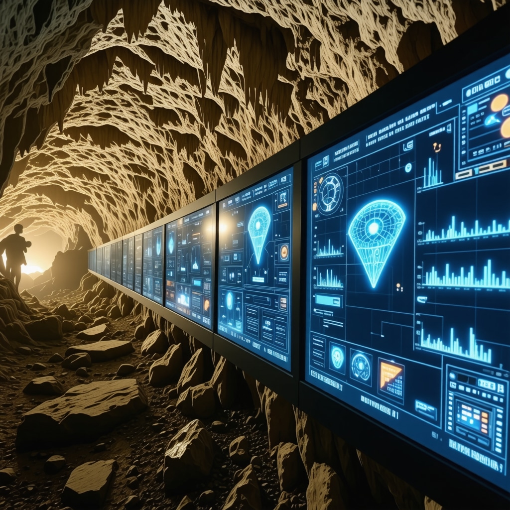 Wearable sensors and AI data screens inside karstic Škocjan caves