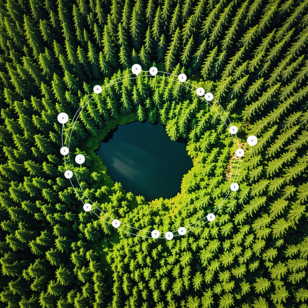 Drone flying over Biogradska Forest with GIS data overlays showing trail optimization and ecological monitoring