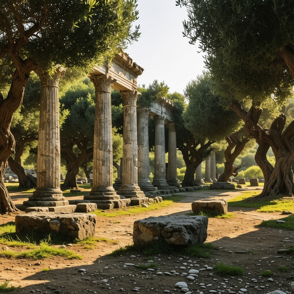Apollonia ancient ruins with surrounding olive trees and greenery