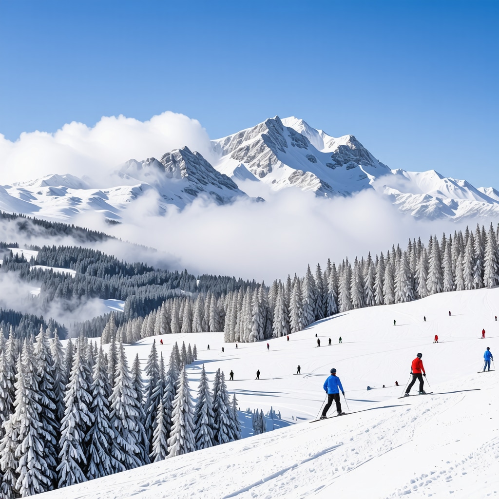Borovets ski slopes and snowy Rila Mountains in winter