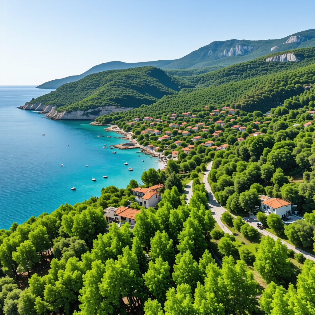 Budva sahillerinde sürdürülebilir ekoturizm ve doğa koruma konseptini gösteren hava çekimi