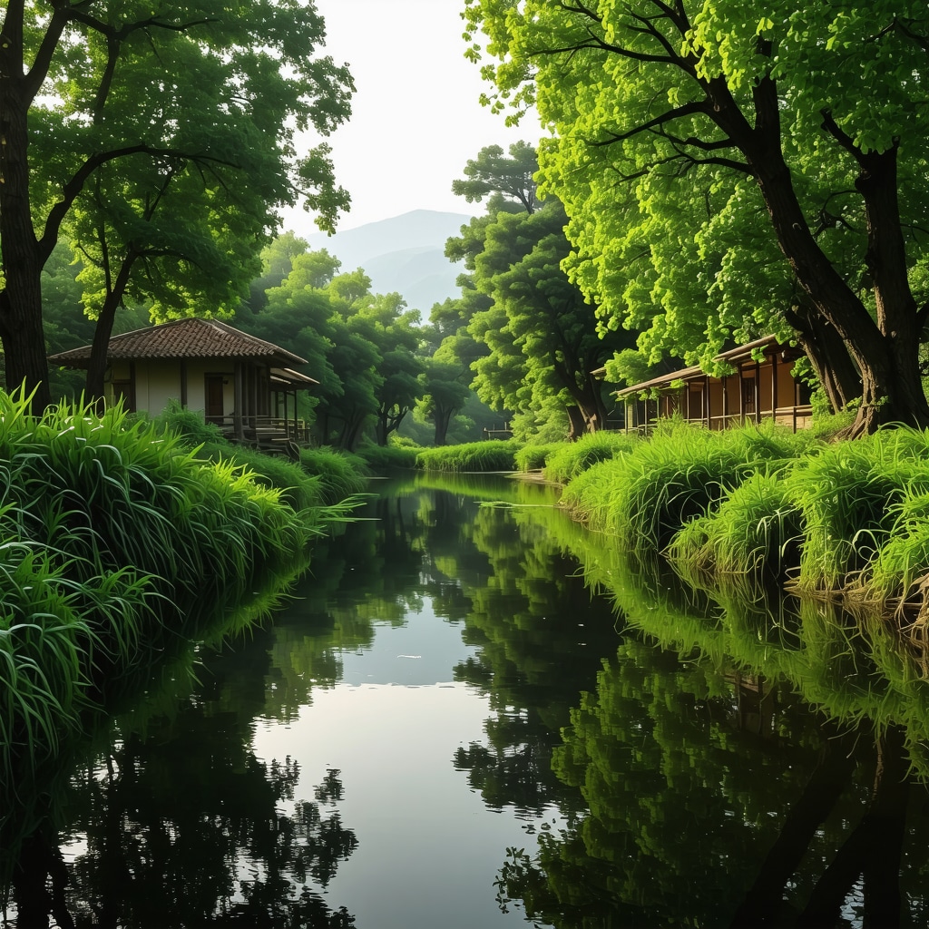 Scenic view of Buna River source with surrounding greenery and Blagay Tekke in background