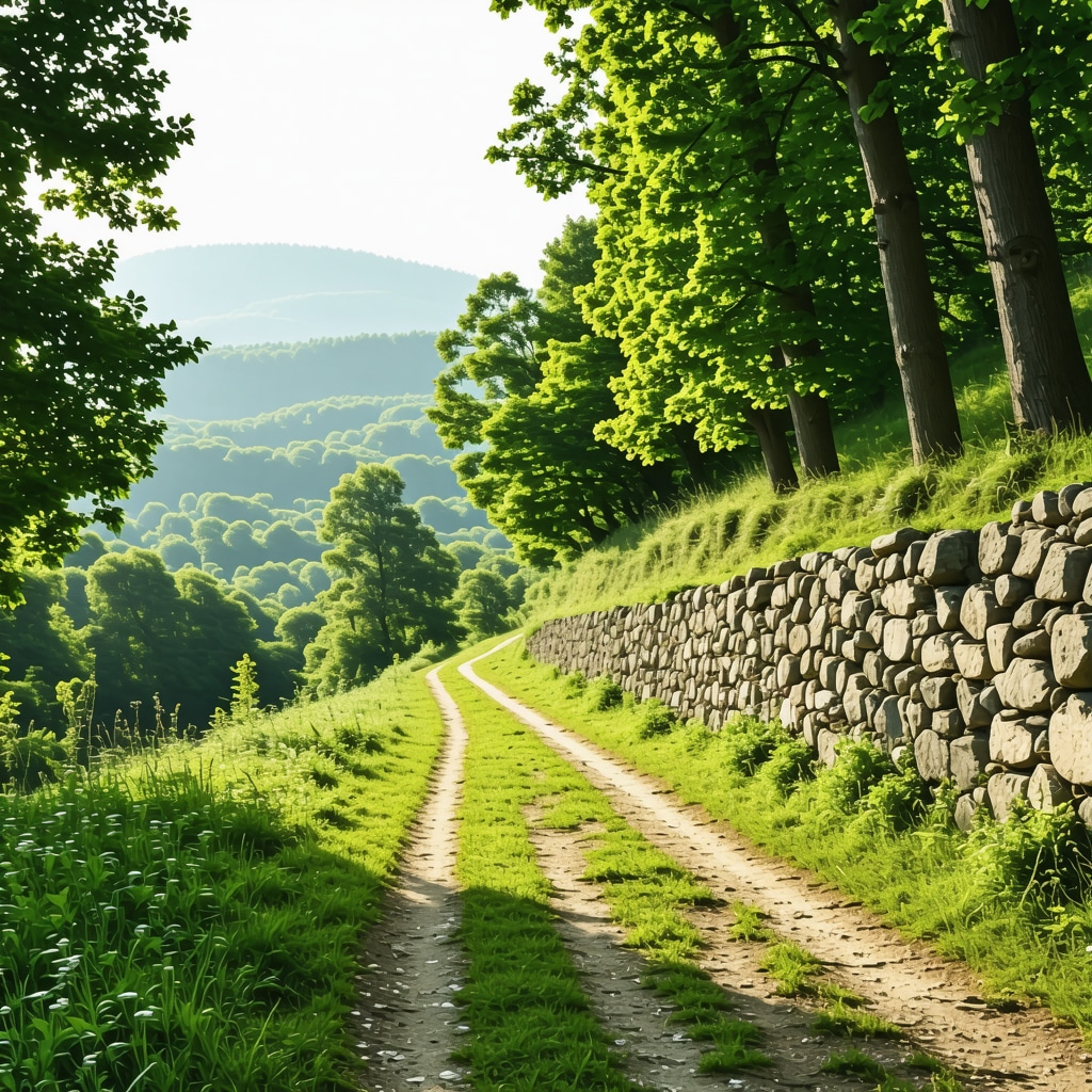 A hiking trail near Celje Castle showing lush greenery and ancient stone ruins