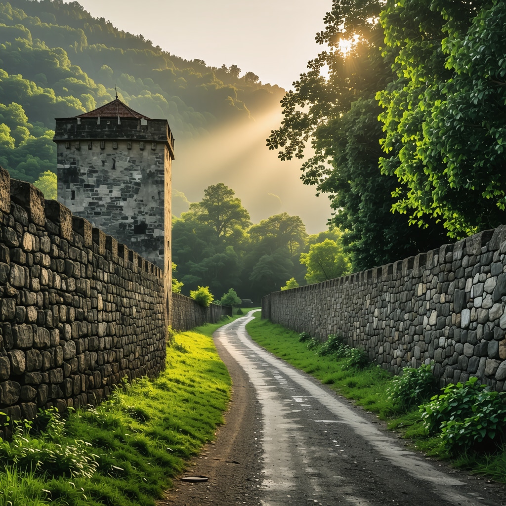 Early morning view of Celje Castle with lush green nature surroundings