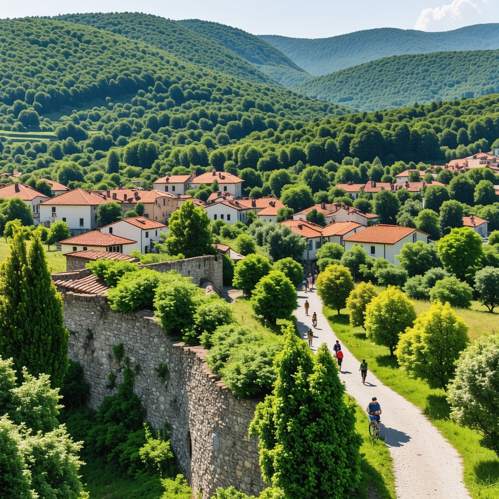 Panoramic view of Cetinje city with historical buildings and natural landscapes of Lovćen National Park