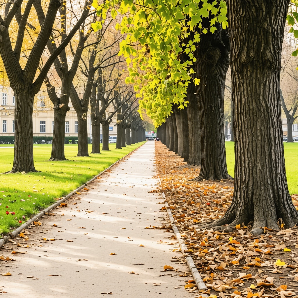 A peaceful path in Copou Park, Iaşi surrounded by autumn colors and historical architecture