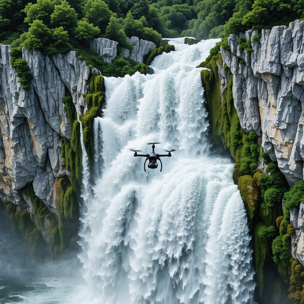 Aerial shot of Krka National Park with drones surveying waterfalls and natural areas