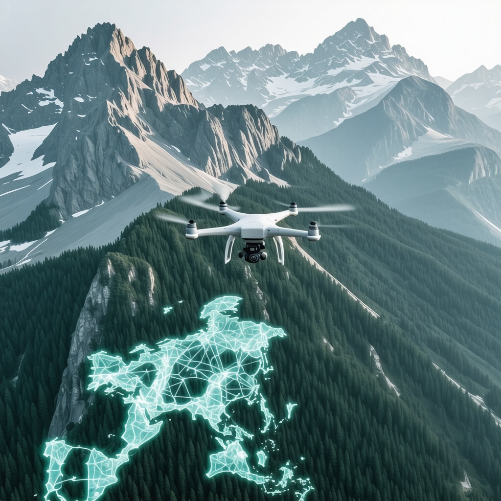 Drone flying over mountainous terrain in Durmitor National Park capturing ecological data