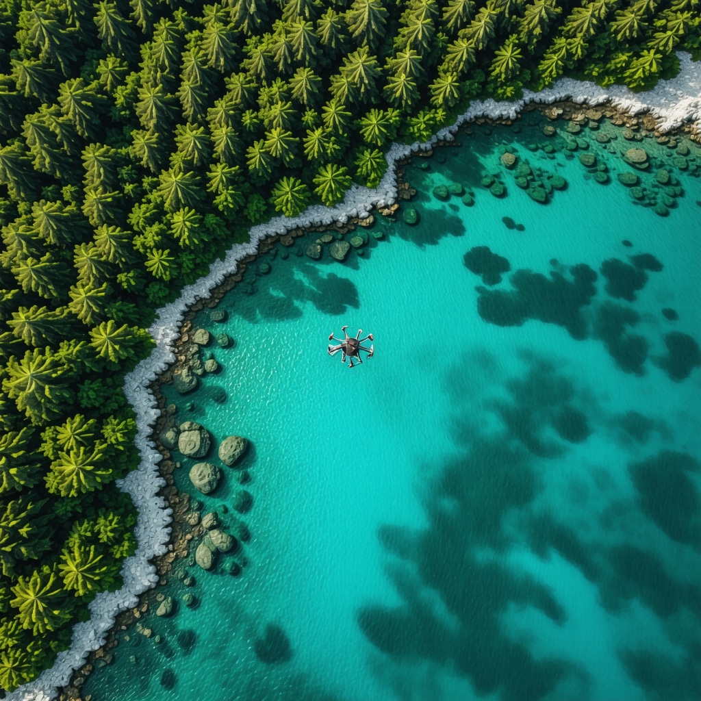 Drone flying over Altın Kumlar coastal ecosystem illustrating ecotourism technology