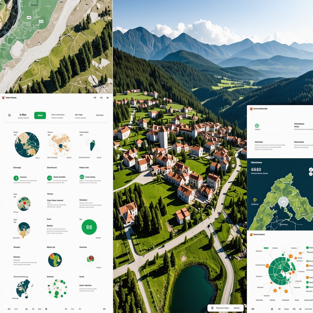 Drone image showing Prizren's nature parks and cultural routes with digital GIS and AI analytics overlays