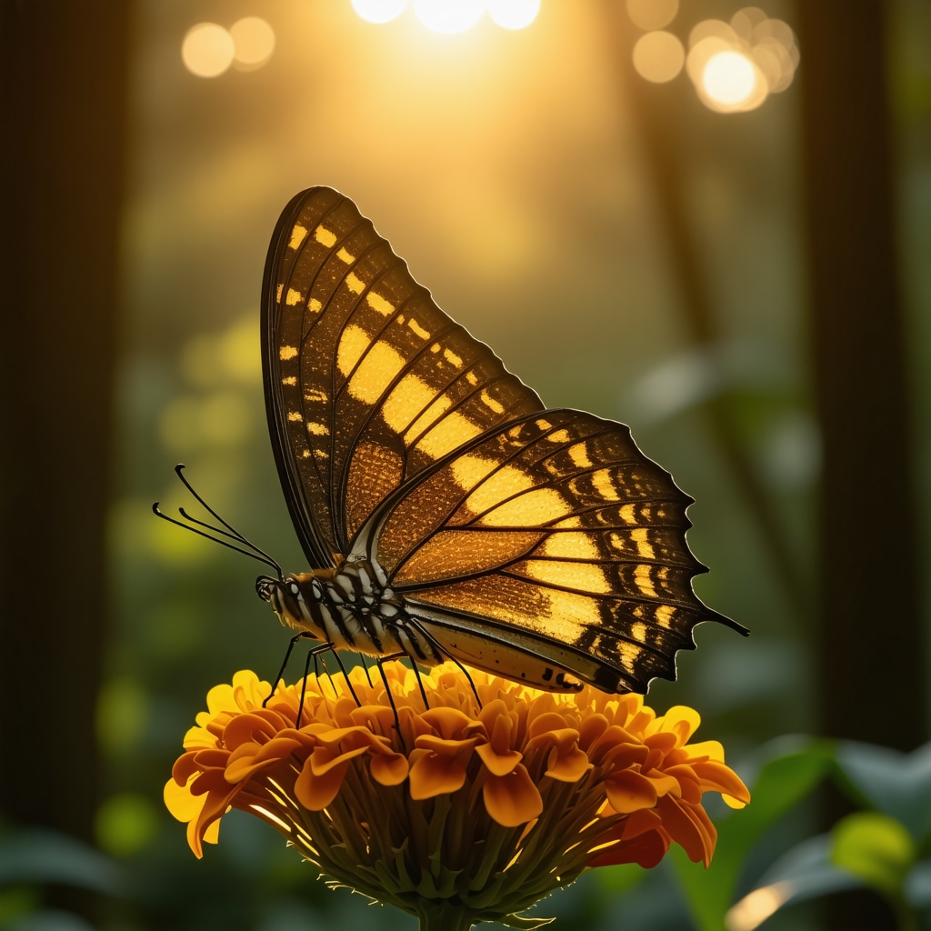 Endemic butterfly perched on a wildflower in Gostivar forest illuminated by golden morning light