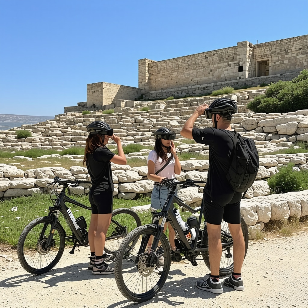 Visitors experiencing eco-tourism on Pag Island with augmented reality and sustainable transportation