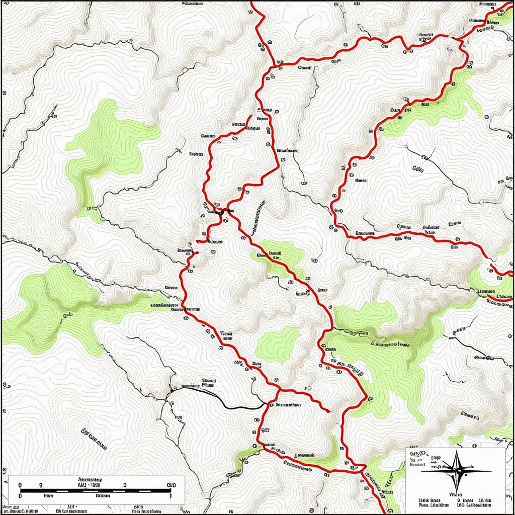 Hiker using GPS device and topographic map on complex trail in Pilion Mountains near Volos, Greece