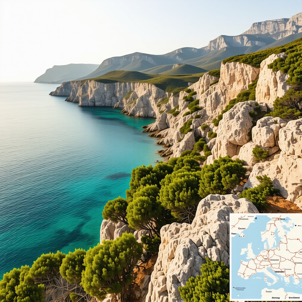 Panoramic sunset view of Himara coastline with eco-tourism activities and digital trail overlays